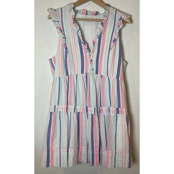 Vineyard Vines Dress A Line Tiered Ruffle Pink Blue Purple Stripe XL - Picture 1 of 5